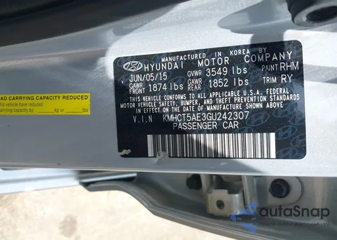 2016 Hyundai Accent Se из США, поврежденный, VIN KMHCT5AE3GU242307